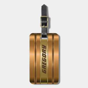 Metallic Faux Copper Gold Stripes Pattern Luggage Tag
