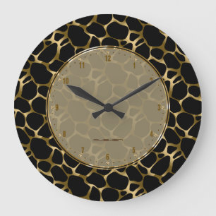 Metallic Faux Gold & Black Leopard Print Large Clock