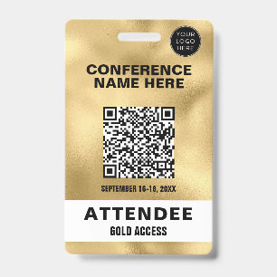 Metallic Faux Gold Foil QR Code Conference Event Badge