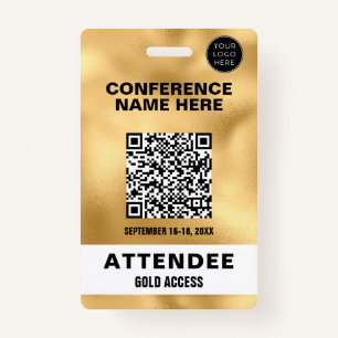 Metallic Faux Gold Foil QR Code Conference Event Badge
