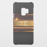 Metallic faux gold stripe uncommon samsung galaxy s9 case<br><div class="desc">Elegant modern image of metallic gold stripes with black metallic mash background. Cool slick design.
Optional monogram.</div>