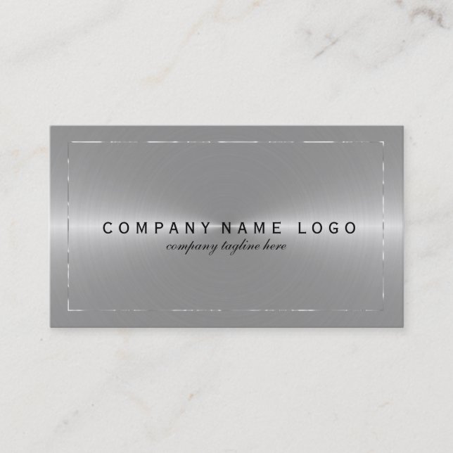 Metallic Faux Silver Grey Stainless Steel Look Business Card (Front)