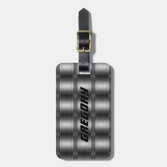 Metallic Faux Silver Tones Stripes Pattern Luggage Tag (Front Vertical)