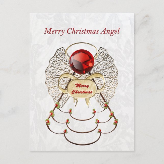Metallic Filigree Merry Christmas Angel Holiday Postcard (Front)