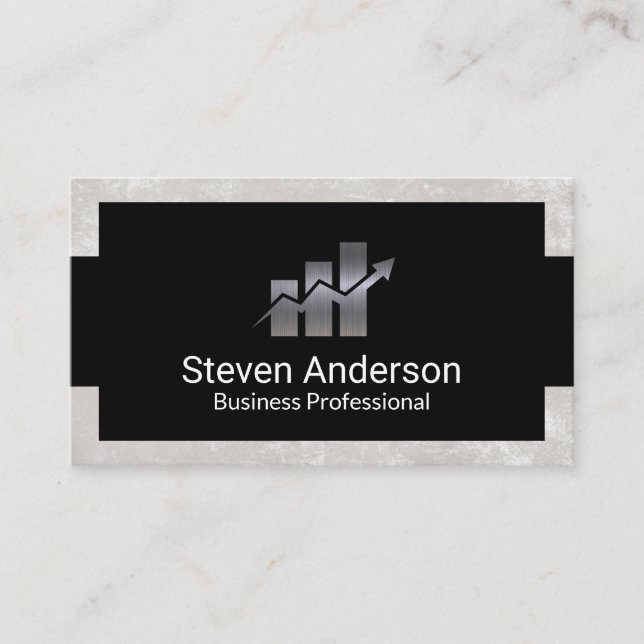 Metallic Finance Logo | Bar Graph Business Card (Front)