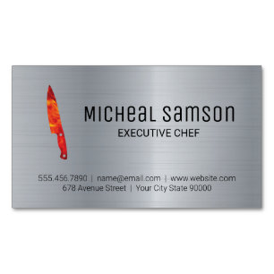Metallic   Fire Knife   Executive Chef Magnetic Business Card