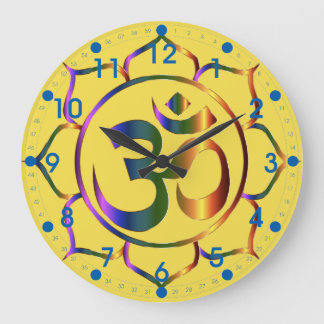 Metallic Floral Om Symbol with Blue Numbers Large Clock
