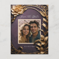 Metallic flowers photo save the date