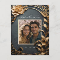 Metallic flowers photo save the date