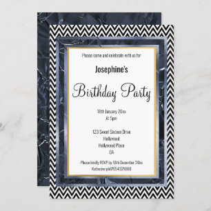 METALLIC FOIL BLUE LAYER CHEVRON BIRTHDAY INVITATION