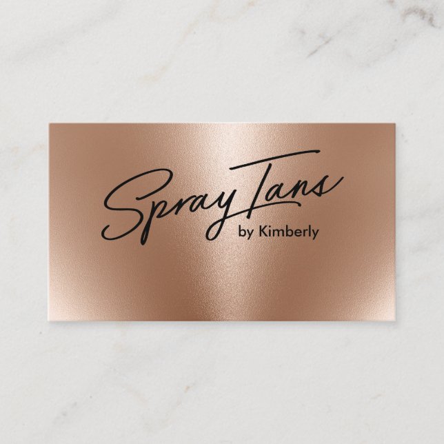 Metallic foil bronze gold spray tans modern script business card (Front)