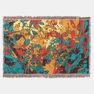 Metallic Forest Retro Electric Red Throw Blanket