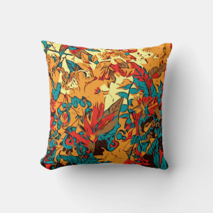Metallic Forest Retro Electric Red Throw Pillow