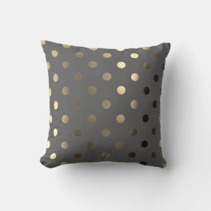 Metallic Foxier Gold Graphite Grey Polka Dots Throw Pillow