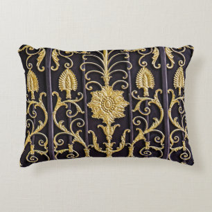 Metallic gate, intricate pattern design. accent pillow