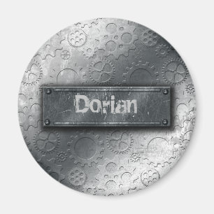 Metallic Gears with Bolted Label –Add Name- Magnet