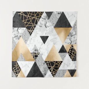 Metallic Geometric: Gold Silver Marble Tapestry