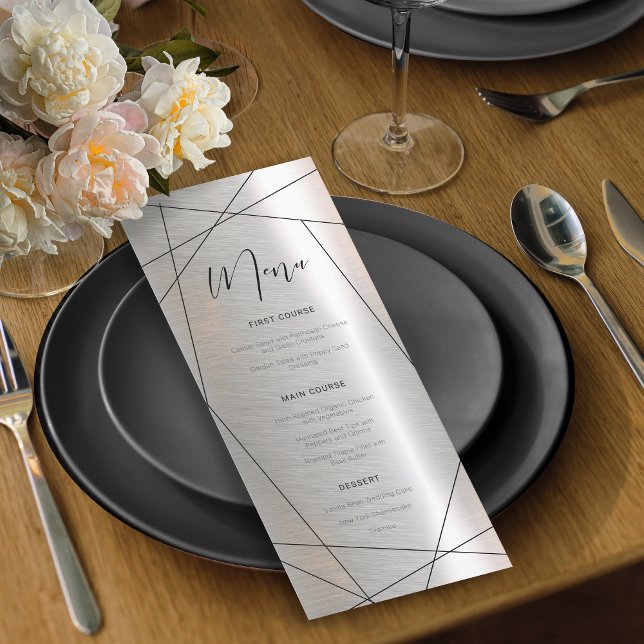 Metallic Geometric Wedding Menu Silver/Black ID648 (Creator Uploaded)