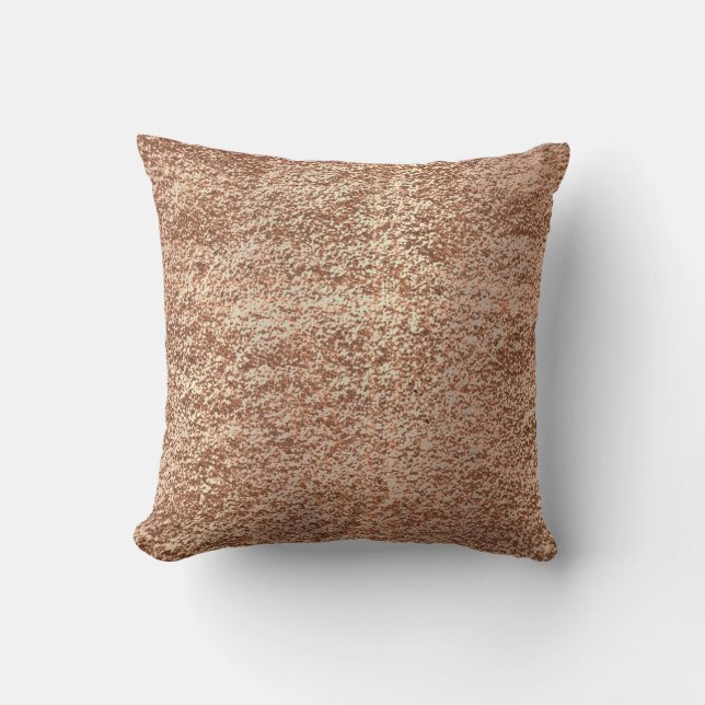 Metallic  Glitter Rose Gold Makeup Sparkly Copper Throw Pillow (Front)