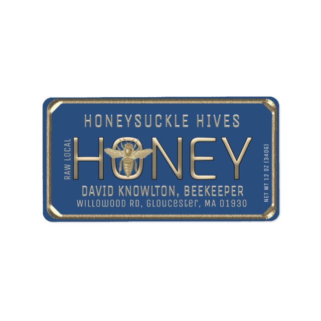 Metallic Gold 3D Framed Honey Label with Bee  (Front)