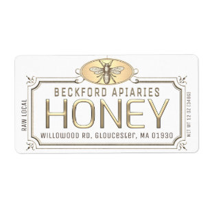 Metallic Gold 3D Framed Honey Label with Bee 