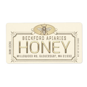 Metallic Gold 3D Framed Honey Label with Bee 