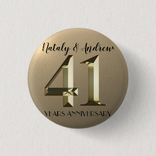 Metallic Gold 41th Wedding Anniversary 1 Inch Round Button