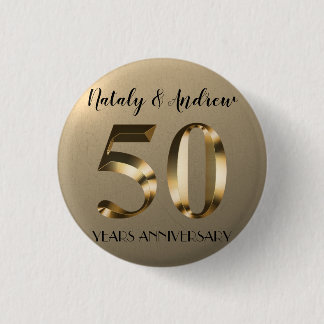 Metallic Gold 50th Wedding Anniversary 1 Inch Round Button
