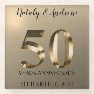 Metallic Gold 50th Wedding Anniversary Glass Coaster