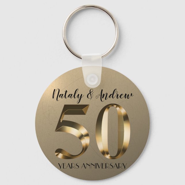 Metallic Gold 50th Wedding Anniversary Keychain (Front)
