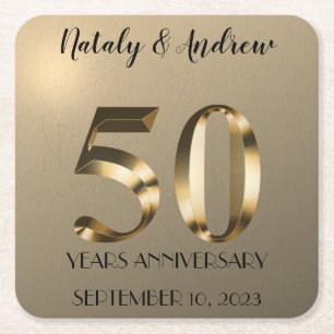 Metallic Gold 50th Wedding Anniversary Square Paper Coaster