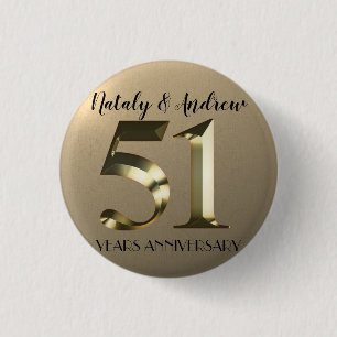 Metallic Gold 51th Wedding Anniversary 1 Inch Round Button