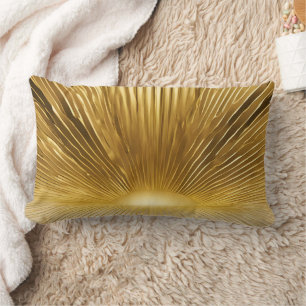 Metallic gold abstract lines patterns AI art  Lumbar Pillow