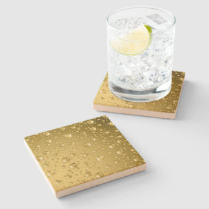 Metallic Gold Abstract Rain Drops Stone Coaster