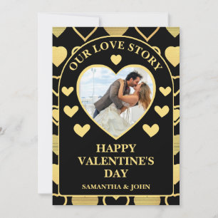 Metallic Gold Accent Hearts Photo Valentine’s Card