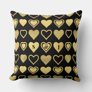 Metallic Gold Accent Hearts Valentine’s Throw Pillow