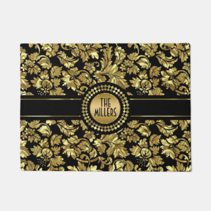 Metallic Gold And Black Damasks Doormat