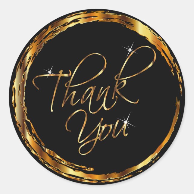 Metallic Gold and Black Design - Thank You Classic Round Sticker (Front)