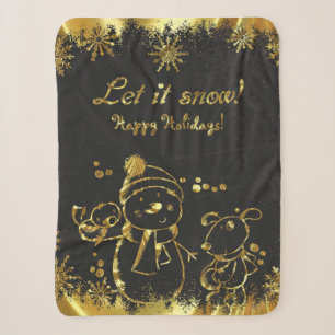 Metallic Gold And Black- Merry Christmas Sherpa Blanket