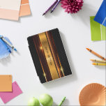 Metallic gold and black modern geometric design iPad mini cover<br><div class="desc">Image of shiny metallic gold stripes with black metallic geometric background.
Optional monogram</div>