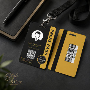 Metallic Gold and Black Professional Press Pass Badge