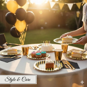 Metallic Gold and Black Striped 7" Paper Plate