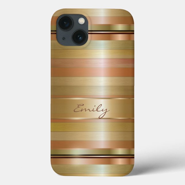 Metallic Gold And Copper Stripes Pattern Monogram Case-Mate iPhone Case (Back)