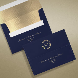 Metallic Gold and Navy Blue Wedding  Envelope