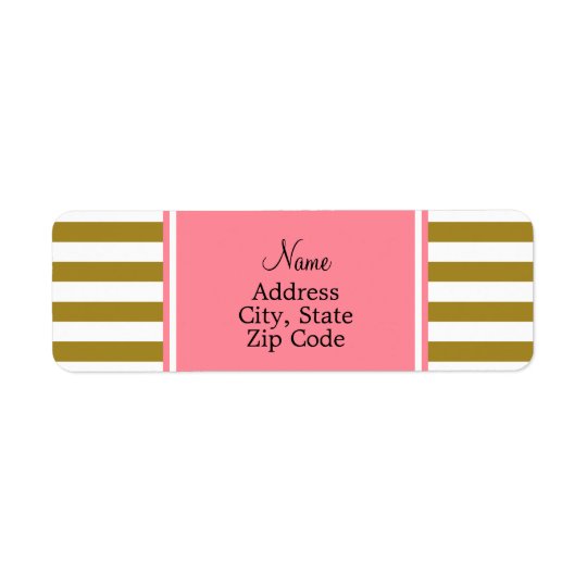 Metallic Gold and Pink Striped Pattern Return Address Label