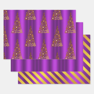 Metallic Gold and Purple Christmas Wrapping Paper Sheet