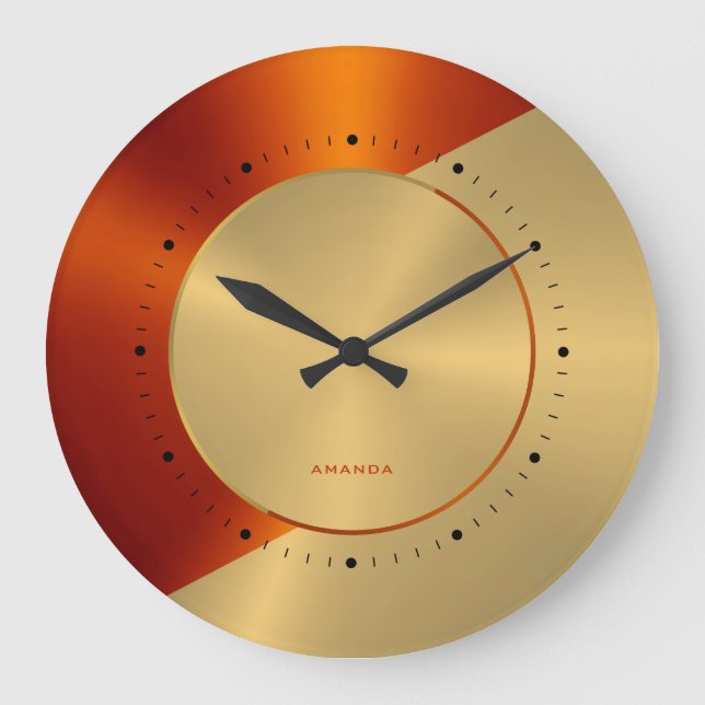 Metallic Gold and Red Geometric Design Clock (Front)
