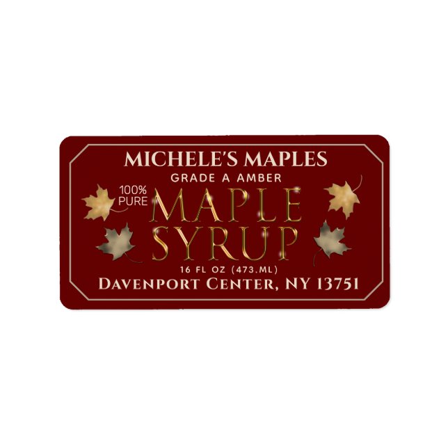 Metallic Gold and Red Maple Address Label (Front)