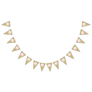 Metallic Gold and White Chevron with Pink Nautical Bunting Flags