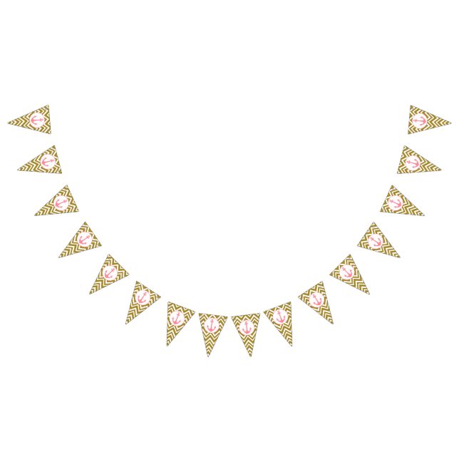 Metallic Gold and White Chevron with Pink Nautical Bunting Flags (All)